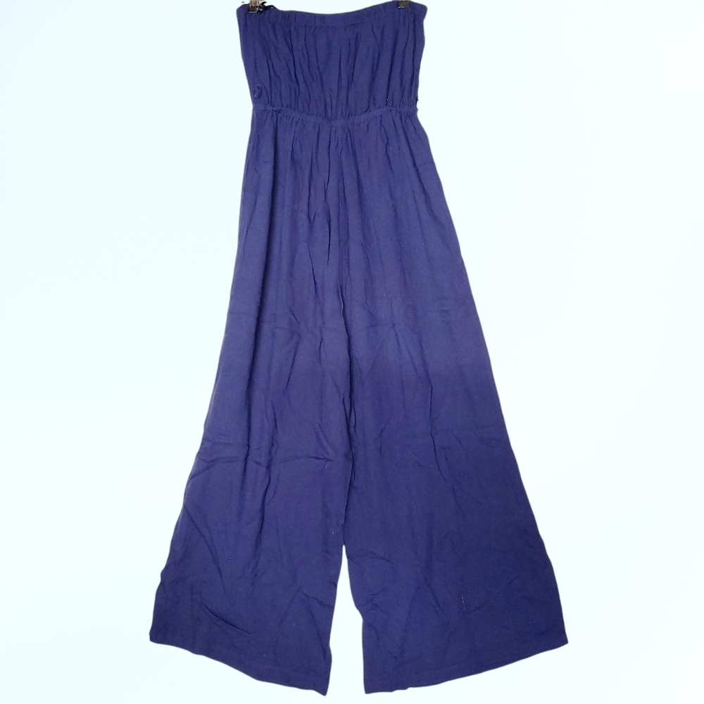 Lulu's Darleen Navy Blue Strapless Culotte Jumpsuit - Picture 5 of 6
